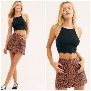 Free People 30 Zip It Up Leopard Fray Hem Mini NEW